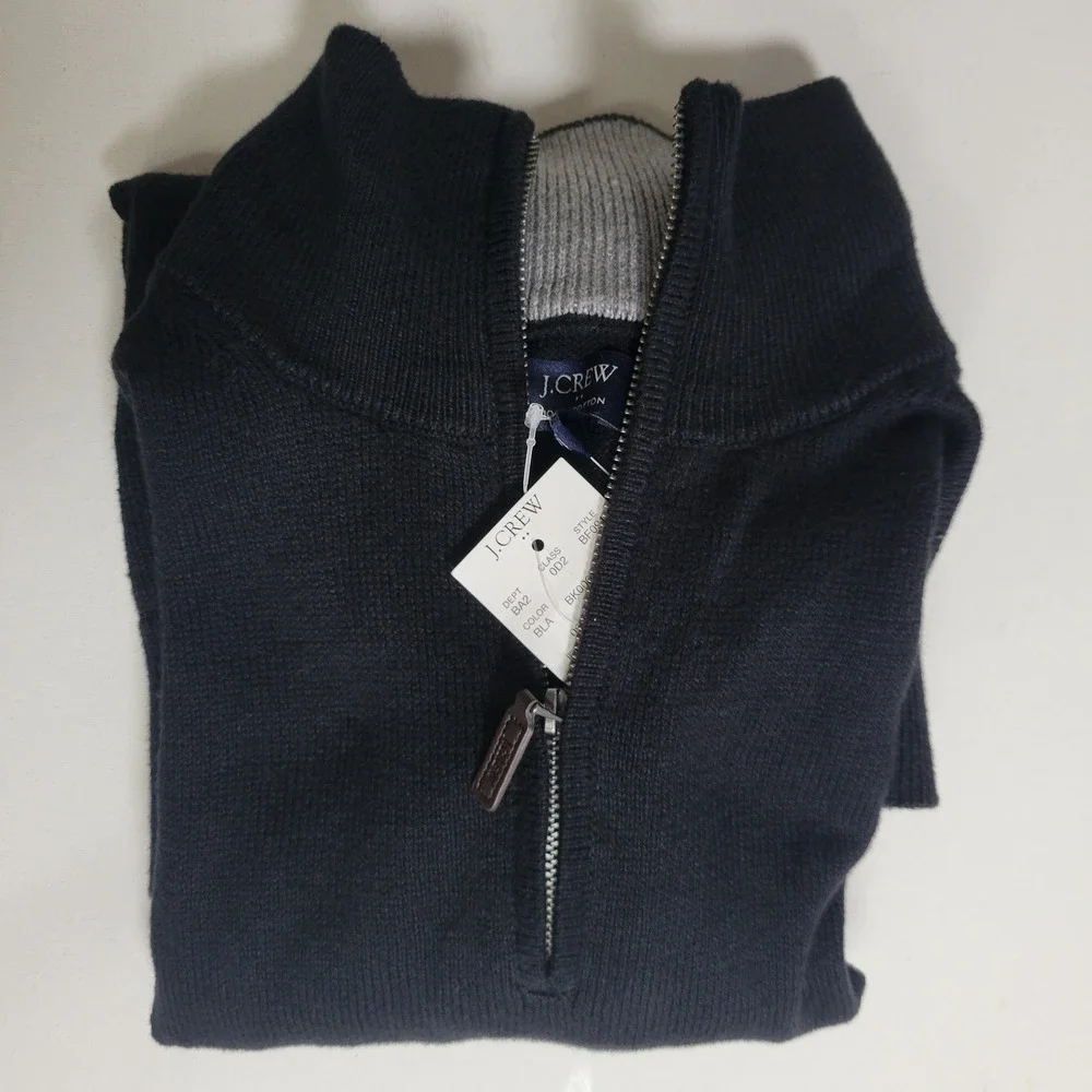 NEW J Crew Black Pullover Sweater Mens M 1/4‎ Zip 100% Cotton Knit Stretch Comfy